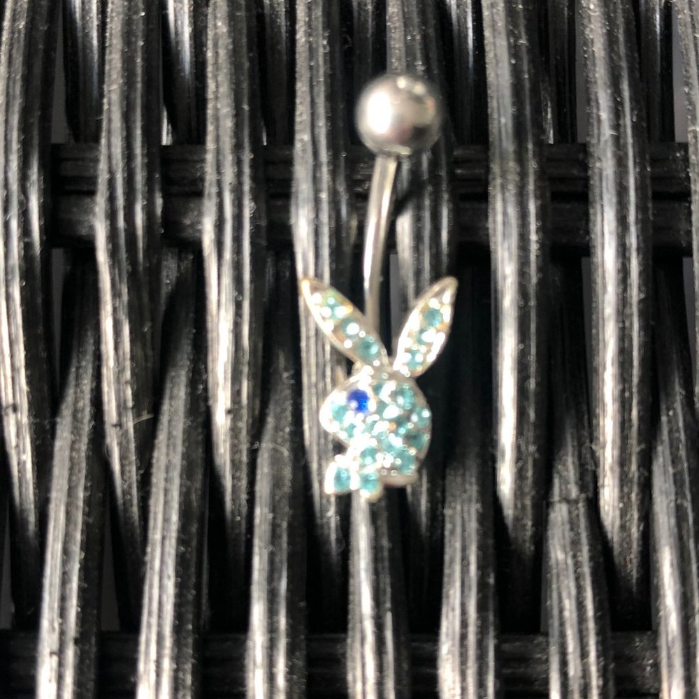 playboy crystal aqua blue eye belly button navel ring
